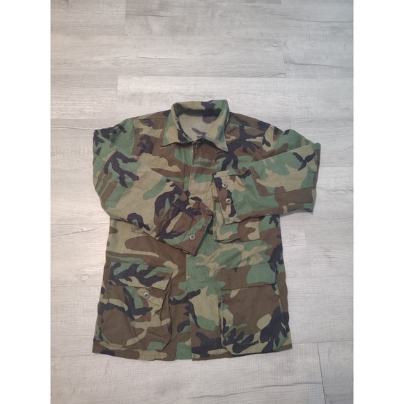 Vintage US Army Woodland Button Up Men's Large Green M81 Camo Army Cargo - Picture 1 of 10